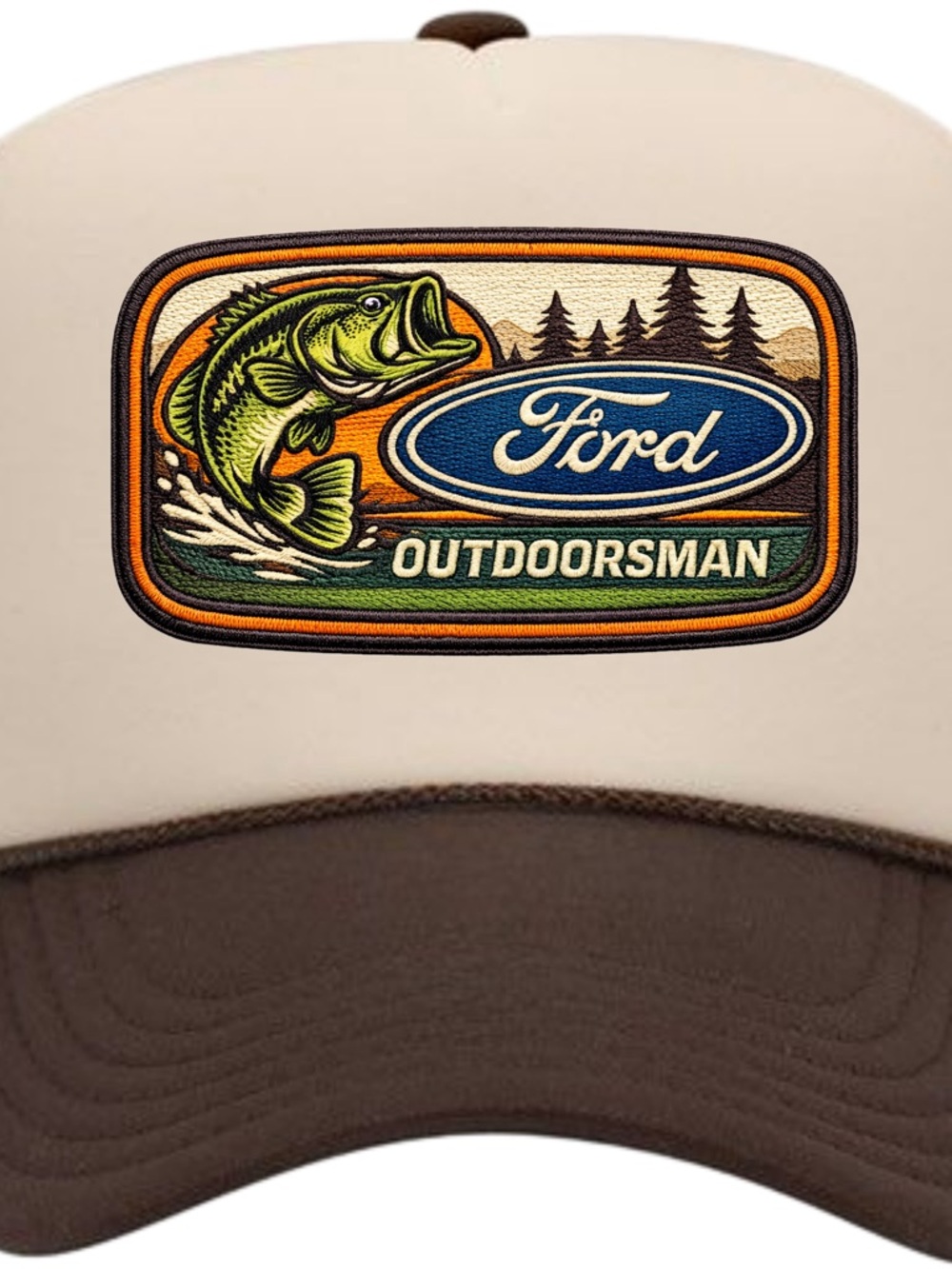 Ford Trucker Hat - Cream Front with Brown Bill and Multicolor Patch